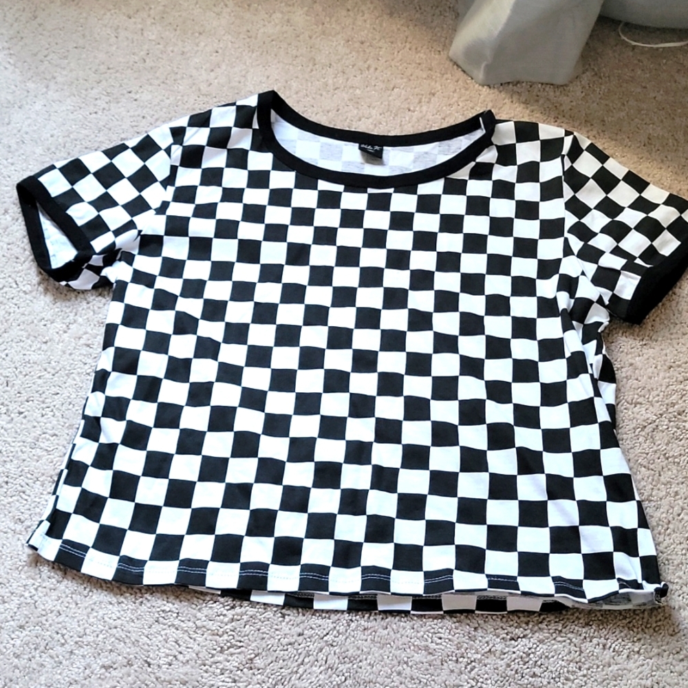 checkerboard black and white crop top